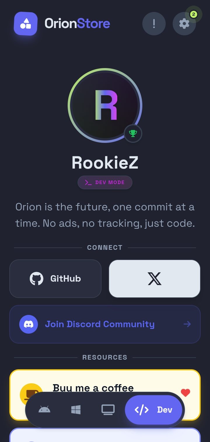 The developer profile screen inside the app